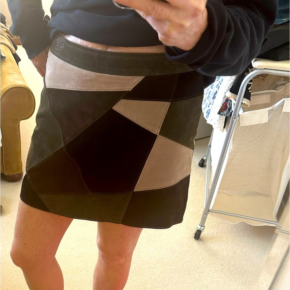 Suede patchwork mini skirt